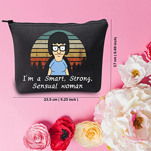 TSOTMO Tina Belcher Zipper Makeup Case Burgers Inspired Gift For Tina Fans Cartoon Gift Burger Gift Cartoon TV Show Merchandise Gifts For Women (I'm Smart BLK)