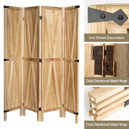 iVilla 5.8 Ft Tall Wood Room Divider, Rustic Folding Privacy Screens Farmhouse Partition Wall dividers for Rooms, Separator, Temporary Wall, Rustic Barnwood (6 Panel, White) 1