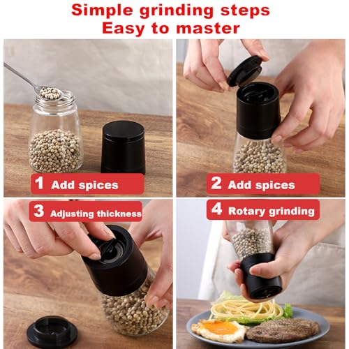 ANDONG Salt and Pepper Grinder Set of 4,Salt Grinder Refillable Manual,Pepper Mill Salt Mill with Adjustable Coarseness,Glass Salt and Pepper Shakers Set with Lids