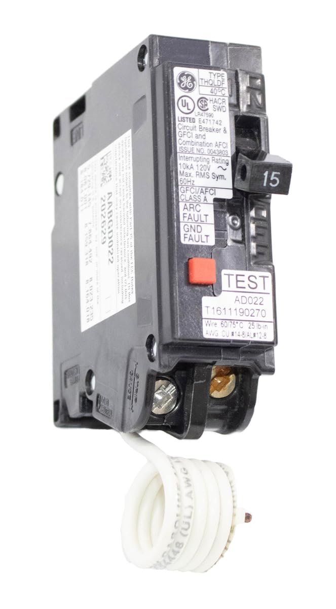 GE THQL1115DF Single-Pole Dual Function Plug-in Afci/Gfci Circuit Breaker, 120 Vac, 15 Amp, 10 Kaic