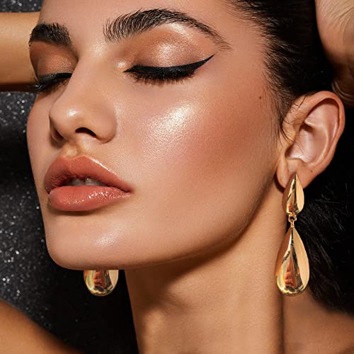 Gold Long Waterdrop Earrings for Women Polished Brushed Droplet Dangle Earrings