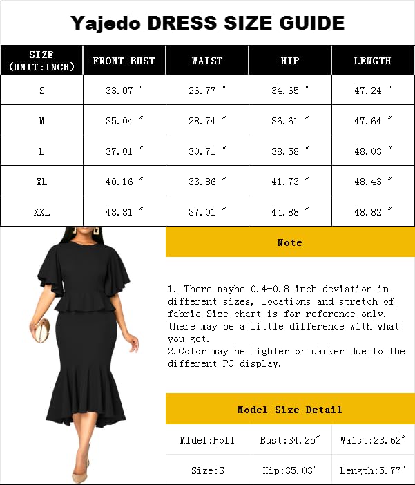 Ruffle Sleeve Fishtail Dress for Women Evening Elegant Cocktail Formal Peplum Midi Mermaid Dresses(Black Small)