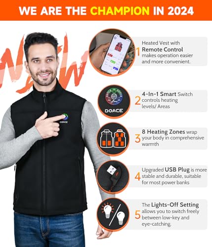 DOACE Heated Vest for Men and Women with APP Control, Smart Electric Heating Vest with Battery, Unisex Warming heated Jacket