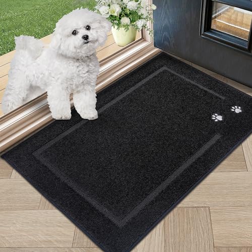 BEQHAUSE Dog Door Mat for Muddy Paws Dirt Trapper Absorbent Entryway Rug Non-Slip Washable Dog Mat Low-Profile Indoor Door Mats Soft Welcome Mat for Muddy Wet Shoes and Paws,Black 20"x32"