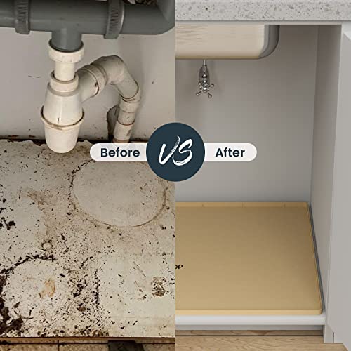 Under Sink Mat, 22" x 19" Silicone Kitchen Cabinet Tray, Waterproof & Flexible Under Sink Liner for Kitchen Bathroom and Laundry Room(Black)