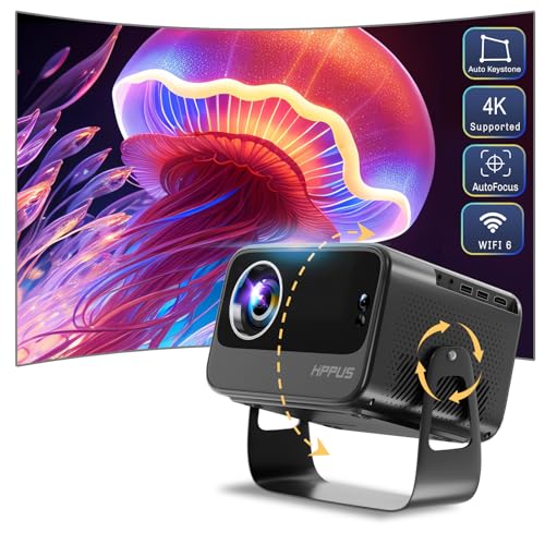 [Auto Focus/Keystone]HIPPUS Projector with WiFi 6 and Bluetooth, Projector 1080P Native 500 ANSI,Object Avoidance, and Screen Adaption, Projector Compatible with iOS/Android（Grey）