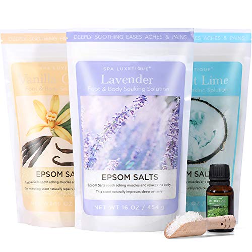 Epsom Salts for Soaking, Spa Luxetique Bath Salts for Women Gifts Set with Lavender, Vanilla and Coconut Scent Bath Set with Tea Tree Oil Gifts for Mom Mother's Day Gifts