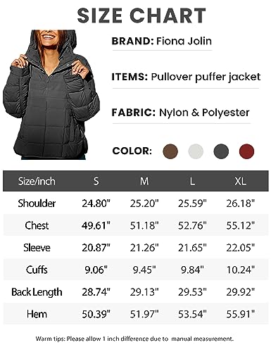 Fiona Jolin Women's Quilted Pullover Puffer Jacket Lightweight Oversized Hoodie Warm Winter Coats Outerwear (Black-S)