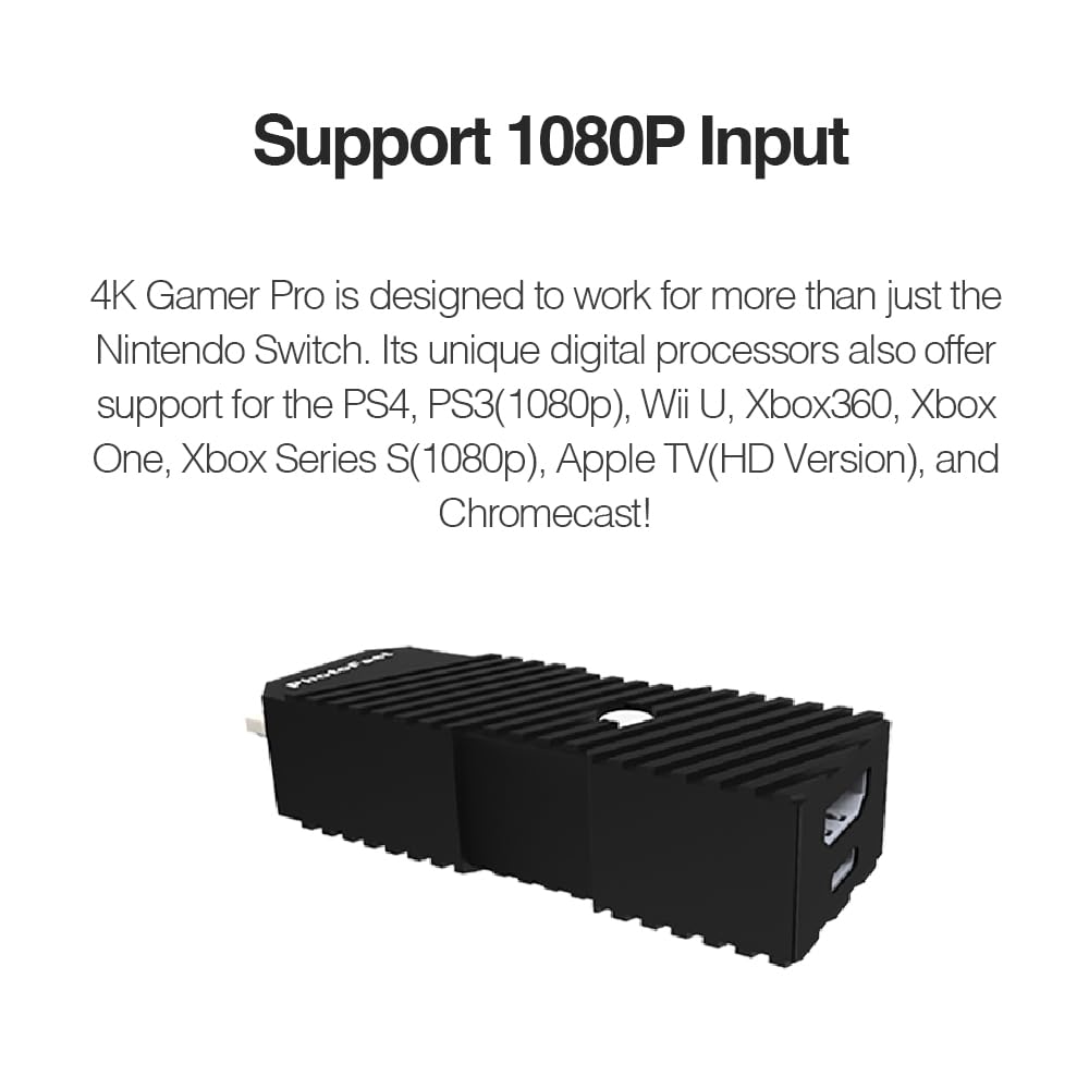 PhotoFast 4K Gamer Pro Video Game Console HDMI 4K upscaler 1080p to 4k @60fps without lag upscale for Nintendo Switch/Nintendo Switch OLED/Wii U/PlayStation 4 / PS3 / Xbox & more