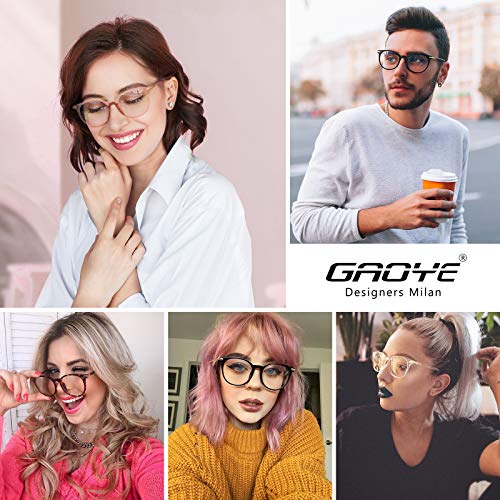Gaoye 2 Pack Blue Light Blocking Glasses, Retro Round Eyewear Frame Anti Eyestrain Computer Glasses for Women Men - GY1688 (Pink+Transparent)