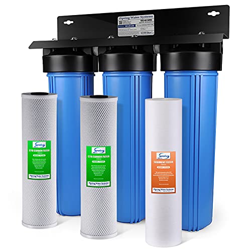 iSpring Whole House Water Filter System, Highly Reduces Sediment, Taste, Odor, and up to 99% Chlorine, 3-Stage w/ 20-Inch Sediment and Carbon Block Filters, Model: WGB32B, 1" Inlet/Outlet