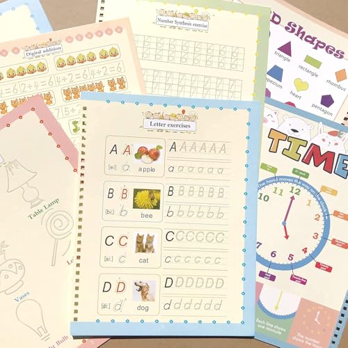 Magic Practice Copybook for Kids, Handwriting Practice Workbook, Reusable Writing Practice Book for Preschool Kids Age 3-8, Calligraphy 7.9in×5.5in (5 Books with Pens)