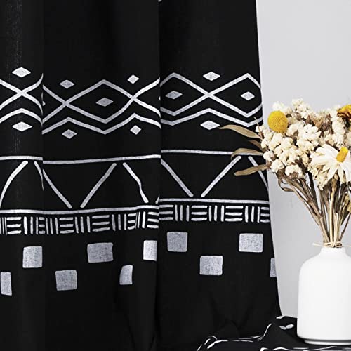 Door Curtains for Doorway Privacy,80 Inch Length Semi Blackout Insulated Thermal Room Divider Cover/Blinds,Decorative Tribal Modern Boho Closet Curtain for Bedroom Living Hallway Bathroom,Black White