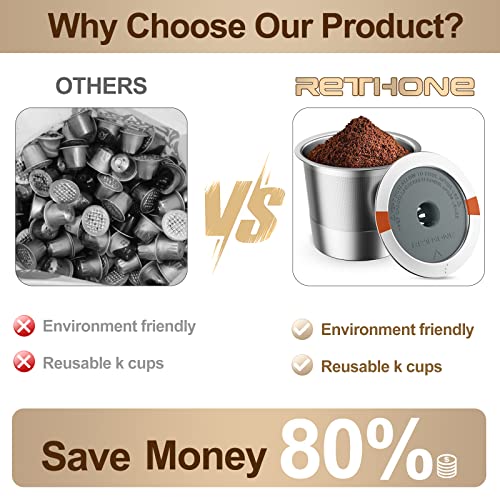 RETHONE K Cup Reusable Coffee Pods, Stainless Steel Reusable K Cups Coffee Filter Compatible for Keurig 1.0 & 2.0 Coffee Makers BPA-Free Refillable Coffee Filters (1 Pack)