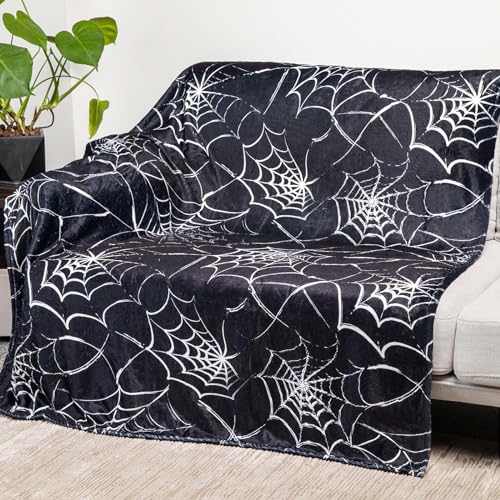 Artlunar Spider Web Throw Blanket Gothic Black Blanket Skeleton Blanket Witch Blanket for Skull Bedding Goth Bedding Haunted Mansion Couch Sofa Bed Chair Use, (Spider Web 50x60 Inch)