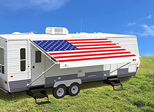 Leaveshade RV Awning Fabric Replacement Camper Trailer Awning Fabric Super Heavy Vinyl Coated Polyester 20'3''(Fit for 21' Awning)-USA Flag (Custom Looking)