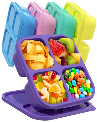 5 PCS Bento Snack Containers, Reusable 4 Compartment Divided Food Storage Containers, Divided Lunchable Container for School, Work and Travel (Multicolor)