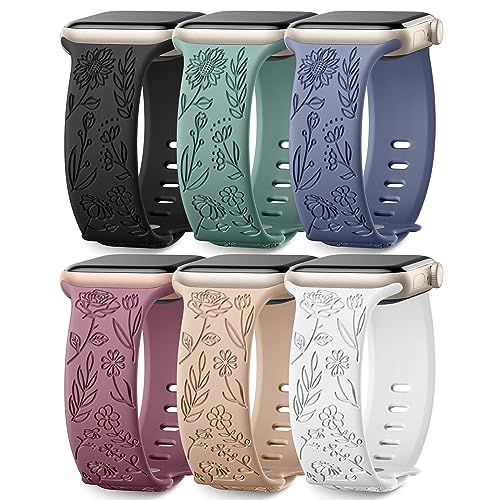 SNBLK 6 Pack Waterproof Apple Watch Bands Compatible with Mens Apple Watch Band 44mm 45mm 49mm 42mm, Cute Flowers Strap for 44mm Apple Watch Band Men Series Ultra 2/SE/9/8/7/6/5/4/3/2/1