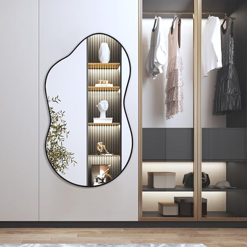 Dorlicecass Irregular Wall Mirror - Wall Mirrors Decorative 20"x36" Black Asymmetrical Mirror Aviation Aluminum Alloy Frame for Bathroom, Bedroom, Living Room, Cloakroom, Entryway