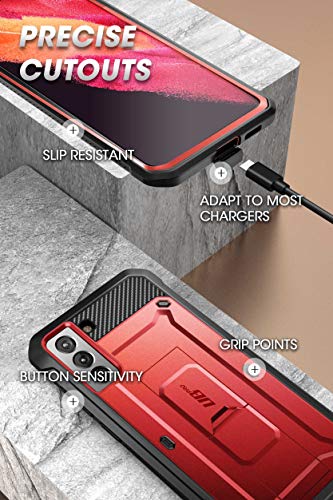 SUPCASE for Samsung Galaxy S21 5G Case with Satnd (Unicorn Beetle Pro), [Built-in Belt Clip] Heavy Duty Shockproof Protective Phone Case Without Built-in Screen Protector for Galaxy S21, Ruddy
