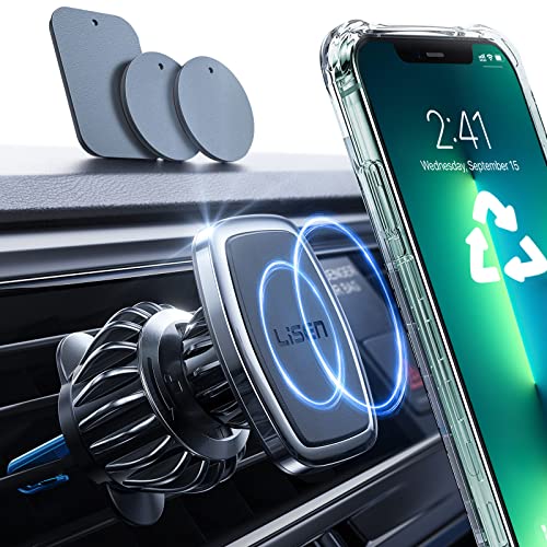 LISEN Phone Holder Car, [Upgraded Clip] Ultra Magnetic Phone Mount [6 Strong Magnets] Cell Phone Holder Car Magnetic [Case Friendly] Phone Car Holder Mount for 4-6.7 inch Smartphones (Black)