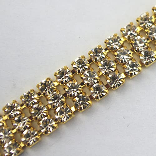 AEAOA 1 Yard 3 Rows 4mm Close Rhinestone Chain Wedding Decorations Party Decoration Craft Costume Applique (Silver+AB rhinestone)