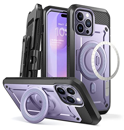 SUPCASE for iPhone 14 Pro Max Case with Stand (Unicorn Beetle Pro Mag), [Compatible with MagSafe] [Built-in Screen Protector & Belt-Clip] Magnetic Protective Phone Case for iPhone 14 Pro Max, Purple