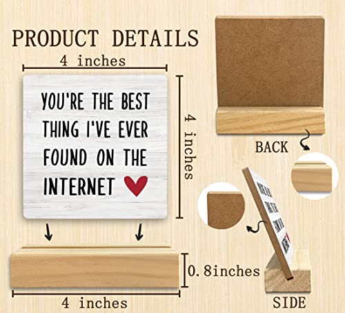 QASHWEY You're the Best Thing I've Found on the Internet Wood Plaque Sign Desk Decor,Valentine's Day Gifts for Couple,Romantic Gifts Wood Plaque Sign Desk Decor with Wooden Stand for Home Office