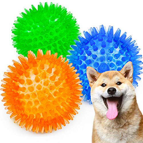 SHARLOVY Squeaky Balls for Dogs Small, Fetch Balls for Dogs Rubber 3 Pack Bright Colors TPR Puppy Toys Dog Toy Balls Dog Squeaky Toys Spike Ball Dog Chew Toys for Small (Set of 3, Multi)