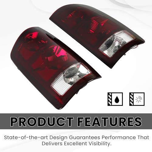 HECASA Tail Light Assembly w/Halogen Bulb Compatible with 2002-2006 Dodge Ram 1500/2003-2006 Dodge Ram 2500 3500 Tail Lamp Signal Brake Lamp Replacement for CH2801147 CH2800147 Pair&Dark Red