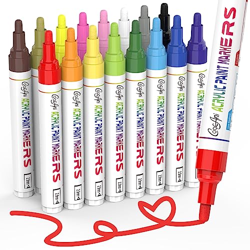 CoocAni 16 Colors Permanent Markers, Acrylic Paint Markers for Rock Painting, Canvas, Wood, Glass, Mugs, Fabric, Ceramic,Lettering,Card Making DIY Crafts (2.5MM Medium Tip)