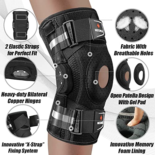 NEENCA Professional Knee Brace for Knee Pain, Hinged Knee Support with Patented X-Strap Fixing System, Medical for Pain Relief, Arthritis, Meniscus Tear, ACL, PCL, MCL, Runner, Sport -FSA/HSA Eligible