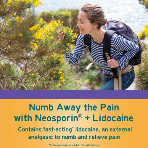 Neosporin + Lidocaine First Aid Antibiotic Ointment, Fast-Acting Topical Pain Reliever, 24-Hour Infection Protection That Numbs Away The Pain, Bacitracin Zinc, Twin Pack, 2 x 0.5 oz