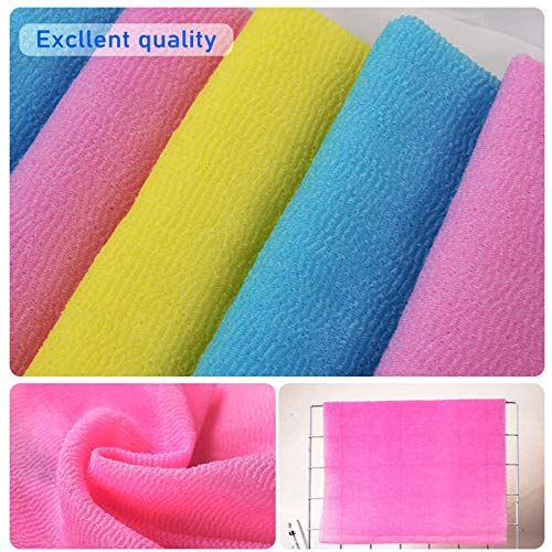 ARCH&M Exfoliating Washcloth Towel Japanese Washcloth Nylon Bath Wash Towel Korean Exfoliating Towel Beauty Washcloth Sponge Loofah Body Scrub Back Scrubber for Shower Cloth 3 Pack (Blue x 3)