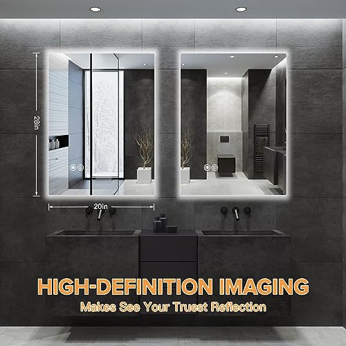 LED Bathroom Mirror 20 x 28 Inch Mirror with Light for Bathroom Backlit Wall Mounted Anti-Fog Lighted Mirror with 3000K/4500K/6000K Backlit Lighted Mordern Makeup Mirror (Horizontal/Vertical)