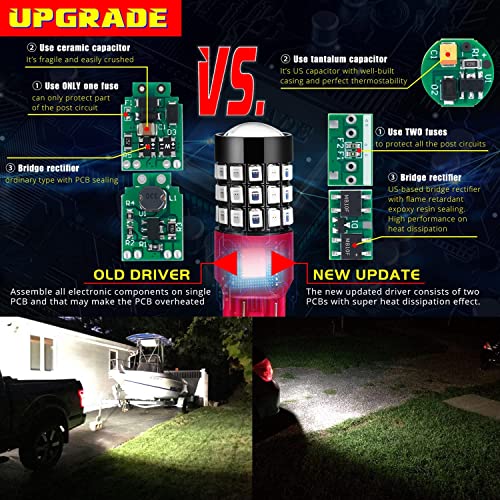 Alla Lighting Newly Upgraded T20 7440 7443 LED Back-up Reverse, Signal, Brake Light, or DRL Bulbs, 6000K Xenon White, Super Bright 2835-SMD 360° for Cars, Trucks