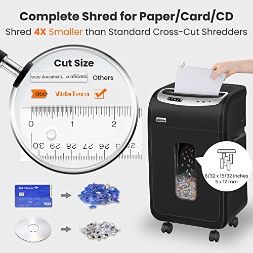 Paper Shredder for Home Office Heavy Duty with 60 Mins Running,VidaTeco 18-Sheet Micro Cut Shredder for Home Use with US Patented Cutter,Shred CD/Card with 7.9-Gal Extra Large Bin,AUTO Jam Proof(ETL)