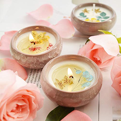 Glorade Ceramics Scented Candles Gift for Women,Dried Flower Candles,Handmade Natural Soy Candle,Decorative Ceramic Bowl with Dried Flowers for Home Scented, Christmas Gifts (Blue Wind Chimes)