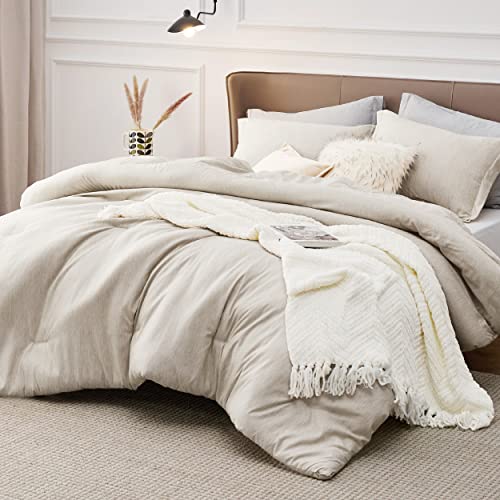 Bedsure Full Comforter Set - Light Taupe Comforter Full Size, Soft Bedding for All Seasons, Cationic Dyed Bedding Set, 3 Pieces, 1 Comforter (82"x86") and 2 Pillow Shams (20"x26"+2")