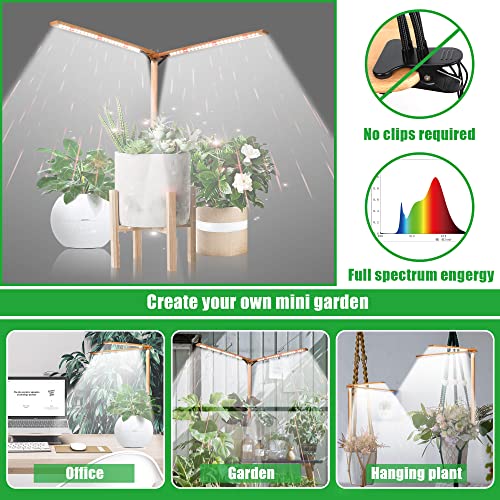 bodkar Wooden Grow Lights for Indoor Plants Full Spectrum, Slim Indoor Plant Growing Light with 6000K White Red LEDs 2-Head (Without Timer/Dimming)