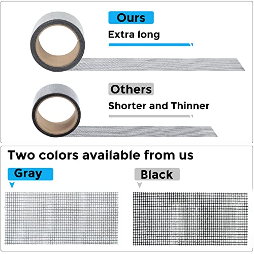 Secopad Grey Window Screen Repair Tape, 2 in X 15 FT (180IN) Screen Repair Kit for Windows or Doors Screen Repair, Strong Adhesive Screen Patch Repair Kit Fiberglass Screen Tape Mesh Repair