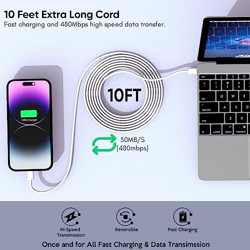 iPhone Charger [Apple Certified] 2Pack PD Dual USB C Charger Block Fast Charging Wall Charger Plug with 10FT Long Rapid Type C - Lightning Cable Apple Charger for iPhone 14/13/12/11 Pro/XS/XR/SE, iPad