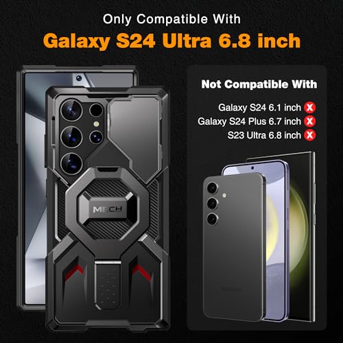 TONGATE for Samsung Galaxy S24 Ultra Case Compatible with MagSafe, [Ring Stand & Camera Cover Kickstand] Drop Shockproof Rugged Protection Phone Case for S24 Ultra with Screen Protector 6.8", Black