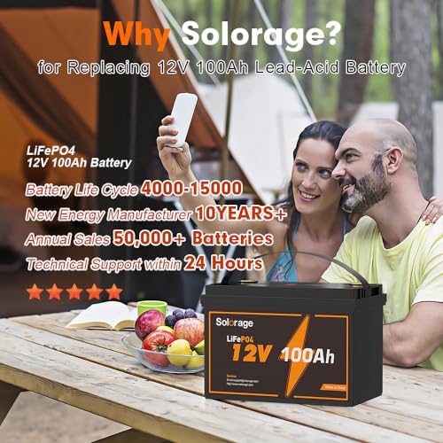 Solorage X 12V 100Ah LiFePO4 Lithium Battery, Built-in 100A BMS and Low Temp Cut Off,5000+ Cycles and 10-Year Lifetime Perfect for Solar Energy Storage, Backup Power, RV, Camping