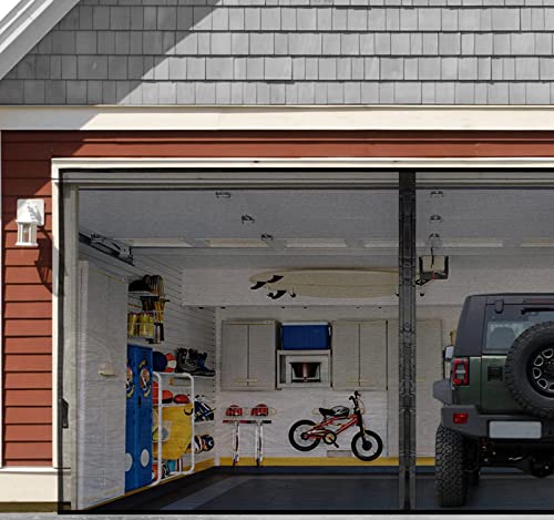 Garage Door Screen for 2 Car 16x8FT, Magnetic Screen Garage with Retractable Fiberglass Mesh and Heavy Duty Weighted Bottom, Easy Assembly & Pass,Hands Free Screen Door w/ 44 Magnets for Garage/Patio