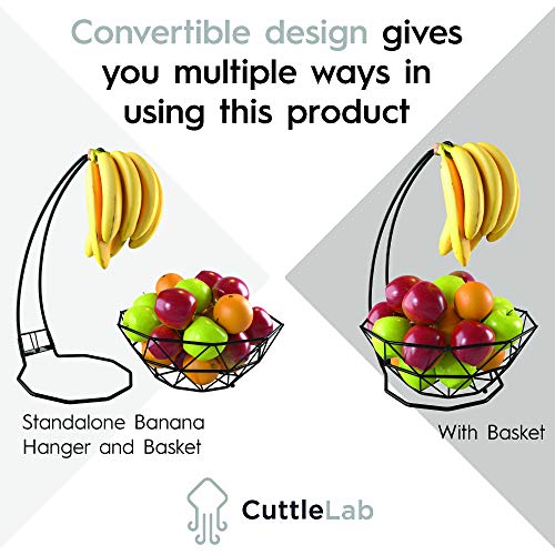CuttleLab Fruit Basket with Banana Hanger, Fruit Bowl with Banana Holder, Fruit Bowl for Kitchen Counter used as Bread Basket, Vegetable Basket, Fruit Stand or Egg Holder with Banana Tree