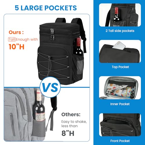 ADDIMOR Expandable Backpack Coolers Insulated Leak Proof - 36 Cans Double Deck Cooler Backpack Waterproof - Soft Lightweight Portable Cooler Bag for Beach Picnic Camping Men and Women (Black)
