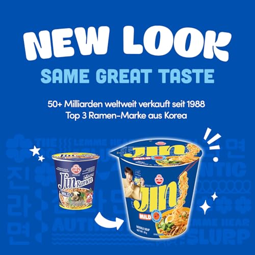 OTOKI Jin Ramen Mild, KOREAN STYLE INSTANT CUP NOODLE, Best Tasting Soup and noodles, Traditional Instant ramen noodles (65g) - 6 Pack