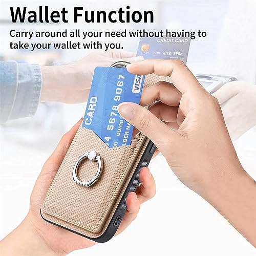 Phone Case for Google Pixel 7 Pro 5G Wallet Cover with Tempered Glass Screen Protector Slim Ring Stand Credit Card Holder Magnetic Cell Accessories Pixel7Pro Pixel7 XL Seven 7Pro 6.7 Women Men Beige