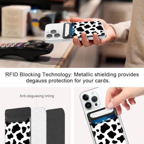 Yiyahu Self Adhesive Card Holders for Back of Phone, Leather RFID Phone Wallet Pockets Stick On, Credit Card Holders Sleeve for Phone Case Compatible with Most of Smartphones, White Flower
